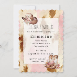 Convite Cowgirl Cream Rosa Castanho Cowhide HBoots