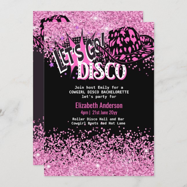 Convite Cowgirl Disco Bachelorette deixa a última rodeia (Frente/Verso)
