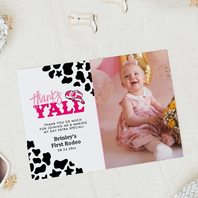 Convite Cowgirl Disco Pink First Rodeo Obrigados Y all (Criador carregado)