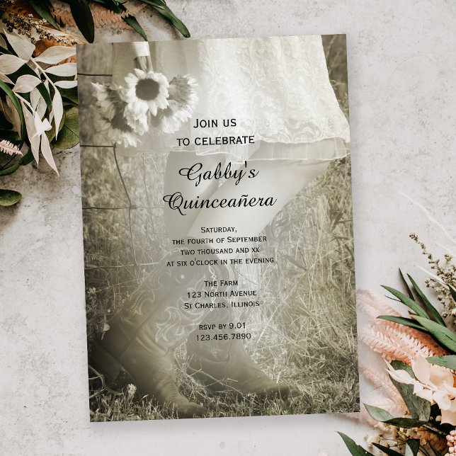 Convite Cowgirl e Sunflower Country Quinceañera Party (Criador carregado)