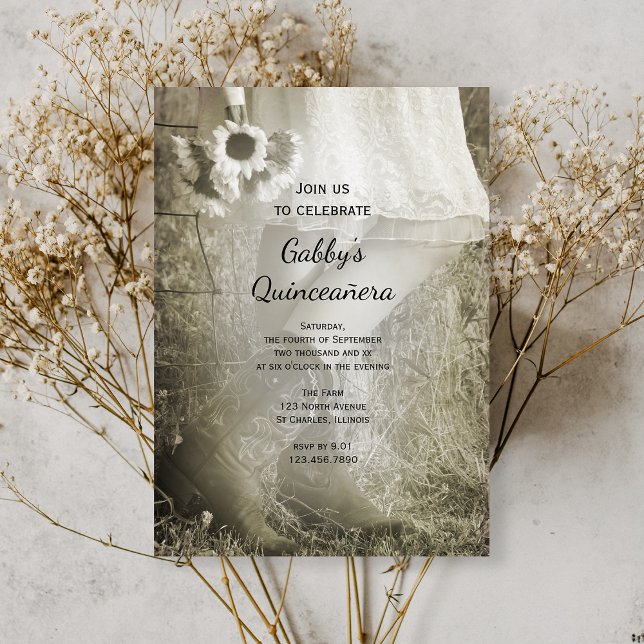 Convite Cowgirl e Sunflower Country Western Quinceañera (Criador carregado)