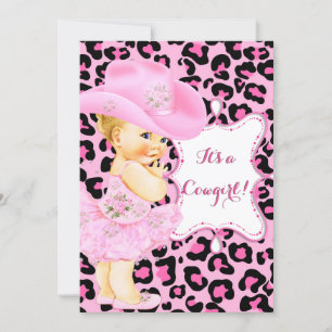 Convite Cowgirl Fofa Chá de Bebê Rosa Leopardo Menina Loir
