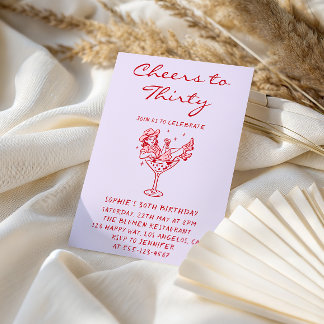 Convite Cowgirl Martini Cheers to Thirty 30th Birthday