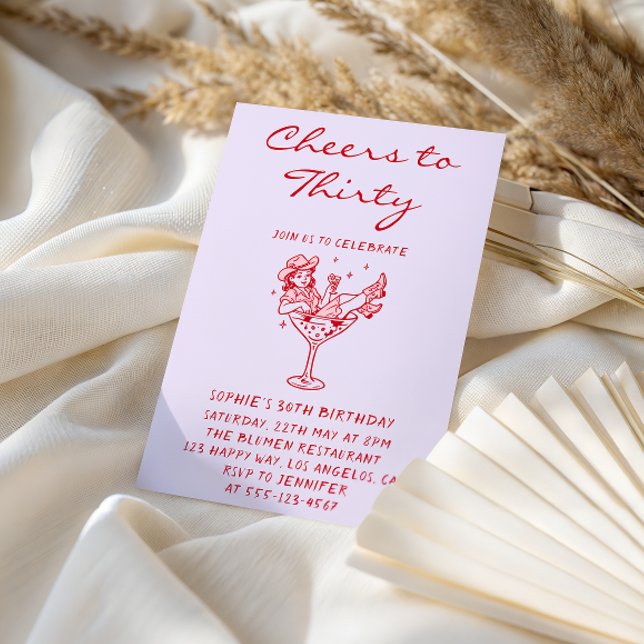 Convite Cowgirl Martini Cheers to Thirty 30th Birthday (Criador carregado)