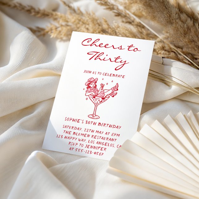 Convite Cowgirl Martini Cheers to Thirty 30th Birthday (Criador carregado)