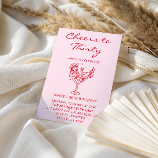 Convite Cowgirl Martini Cheers to Thirty 30th Birthday