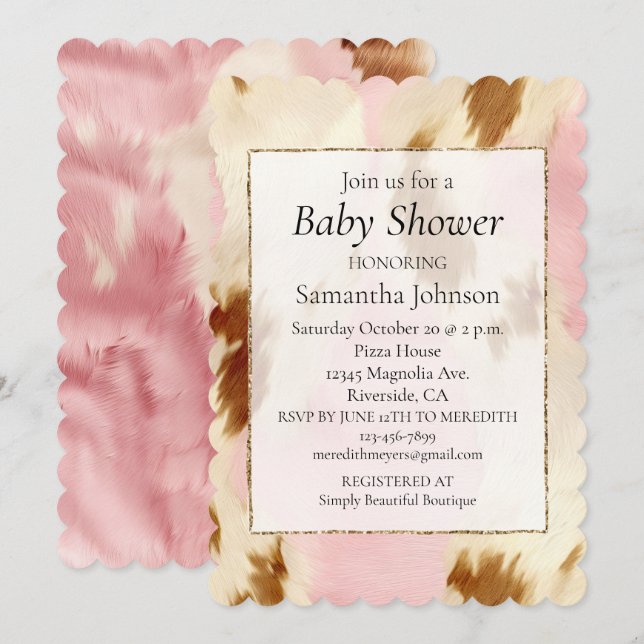 Convite Cowgirl Pink Cream Brown Cowhide (Frente/Verso)