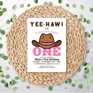 Convite Cowgirl Pink First Rodeo Primeiro Aniversário