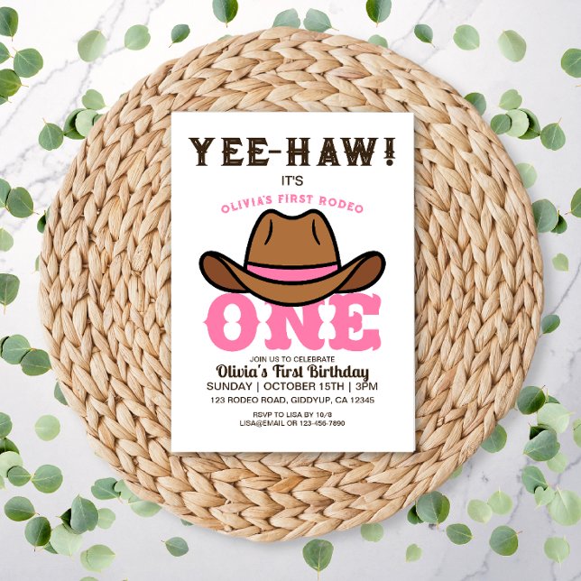 Convite Cowgirl Pink First Rodeo Primeiro Aniversário (Criador carregado)