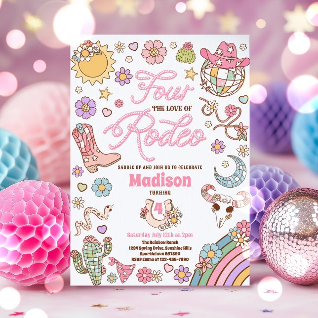 Convite Cowgirl Quarto Aniversário Quatro O Amor Do Partid (Criador carregado)