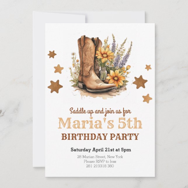 Convite Cowgirl Rodeo Western Birthday (Frente)
