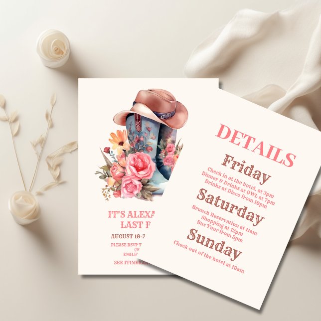 Convite Cowgirl Rosa Nashville Vamos Go Girls Bachelorette (Criador carregado)