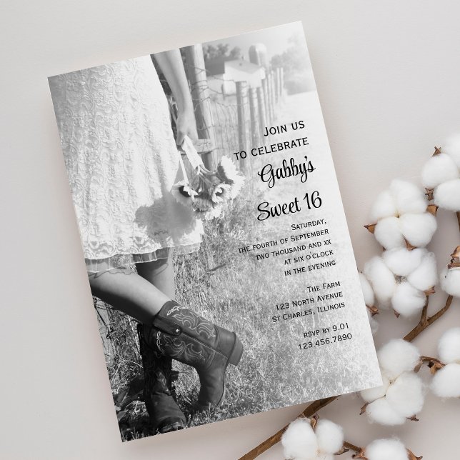 Convite Cowgirl Sunflower Country Sweet 16 Festa de aniver (Criador carregado)