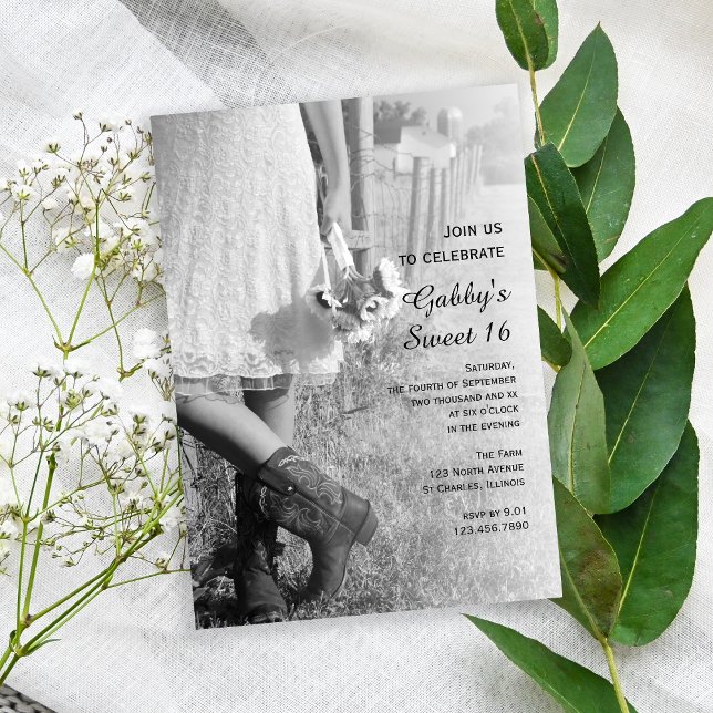 Convite Cowgirl Sunflower Country Western Sweet 16 Party (Criador carregado)