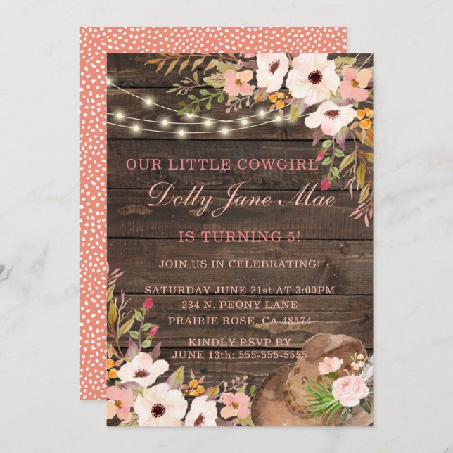 Convite Cowgirl Western Boho Birthday (Frente/Verso)