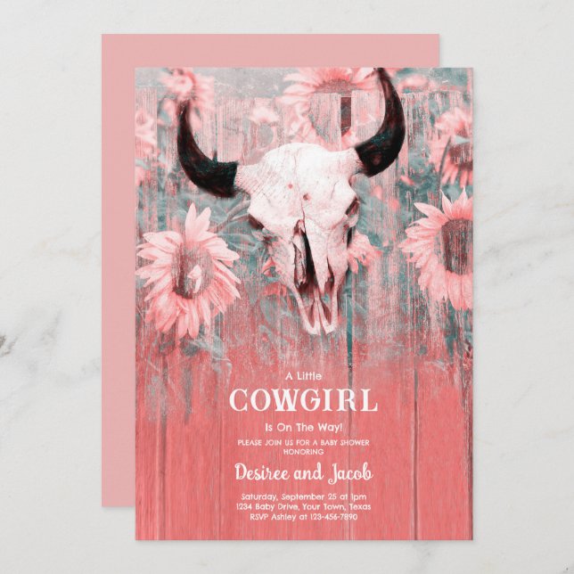 Convite Cowgirl Western Country Floral Rodeo Baby Shower (Frente/Verso)