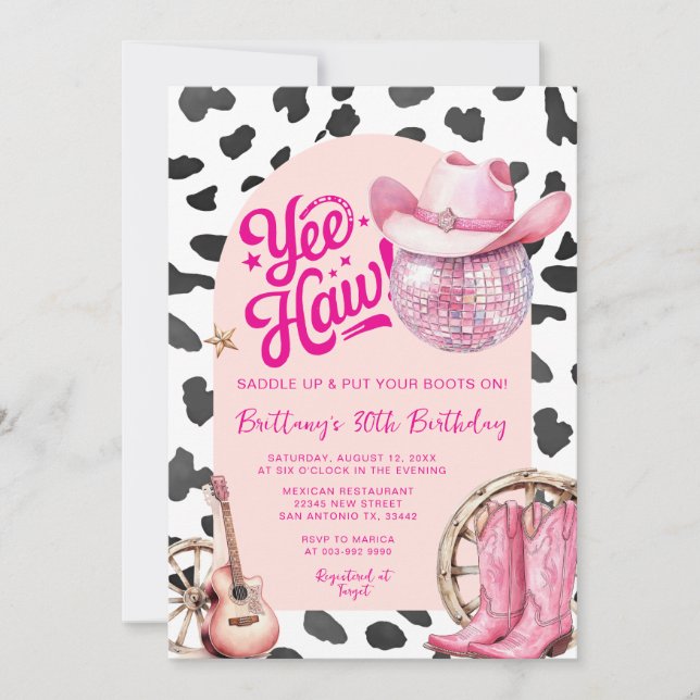 Convite Cowgirl Western Cowgirl aniversário de 30 anos (Frente)