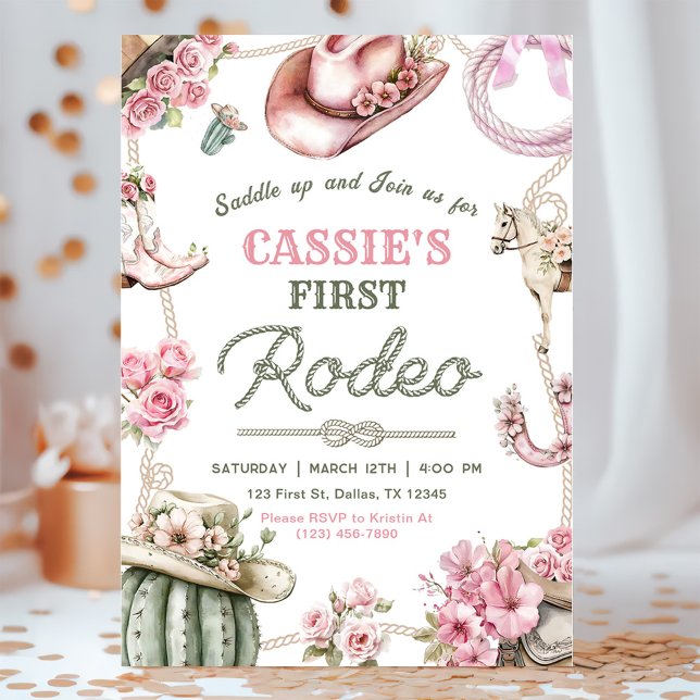 Convite Cowgirl Wild West 1st Rodeo Ranch Birthday Party (Criador carregado)