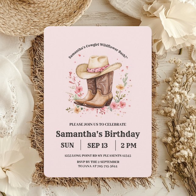 Convite Cowgirl Wildflower Bash Birthday | Rosa Ocidental (Criador carregado)