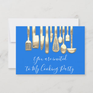 Convite Cozinhando Utensílios de Cozinha Dourados Chef de 