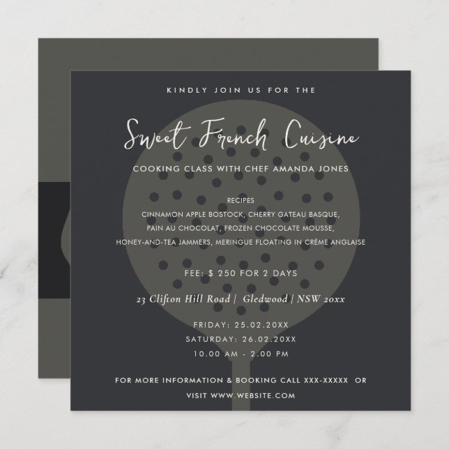 CONVITE COZINHAR DE MODELO DO FORK DA COLUNA PRETA (Frente/Verso)