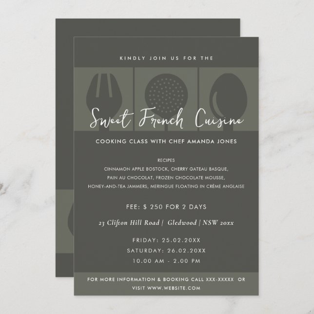 CONVITE COZINHAR DE MODELO DO FORK DA COLUNA PRETA (Frente/Verso)