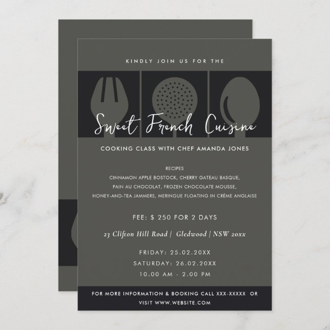 CONVITE COZINHAR DE MODELO DO FORK DA COLUNA PRETA (Frente/Verso)