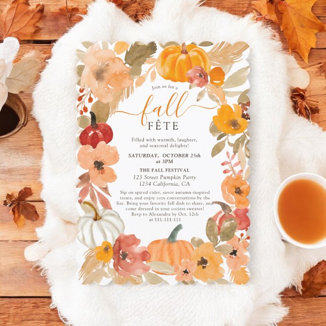 Convite Cozy Autumn Watercolor Pumpkin Floral Fall Fête (Cozy Autumn Watercolor Pumpkin Floral Fall Fête Invitation)