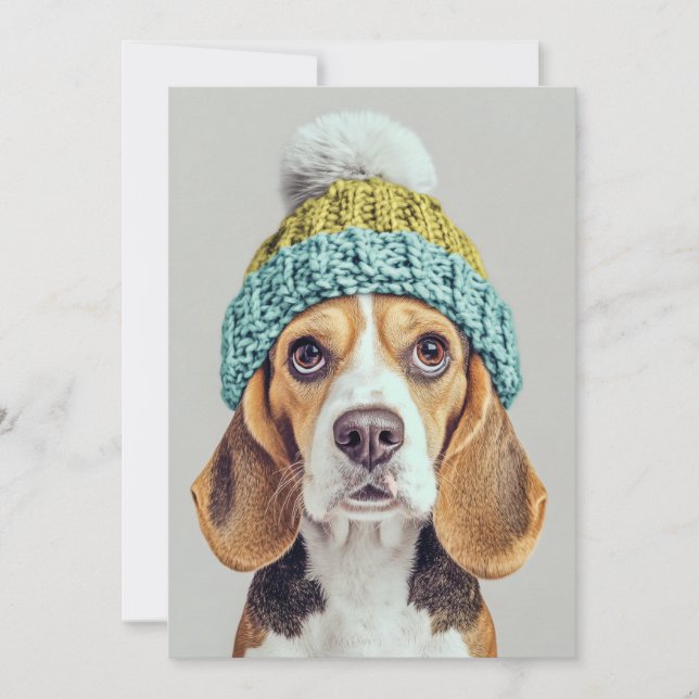 Convite Cozy Beagle em um chapéu de inverno (Frente)
