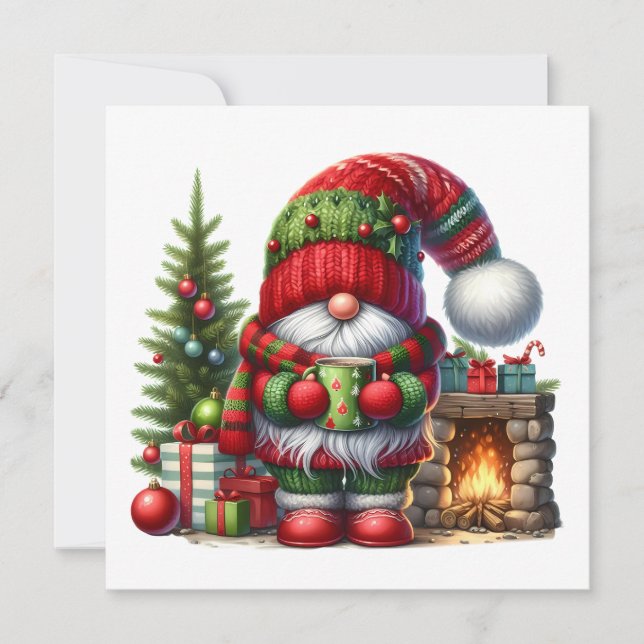 Convite Cozy Christmas Gnome Art – Festive Holiday (Frente)