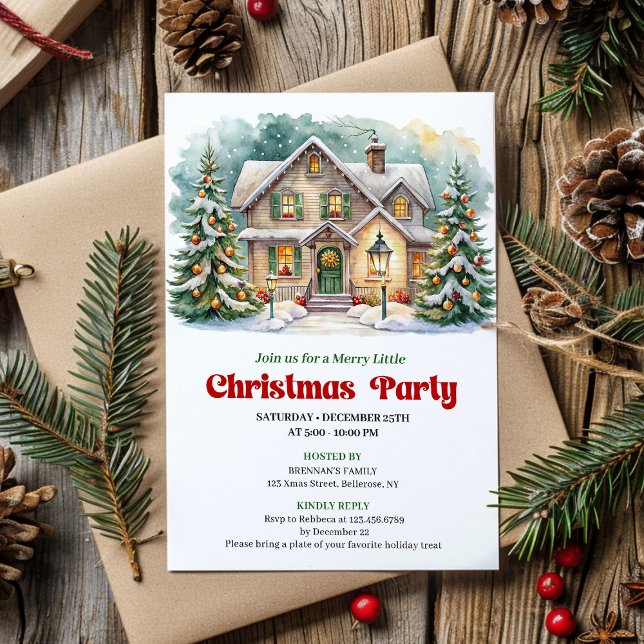Convite Cozy Christmas Scene Watercolor Holiday Invite (Cozy Christmas Scene Watercolor Holiday Invite)