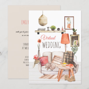 Convite Cozy Comfort of Home Script Virtual Wedding
