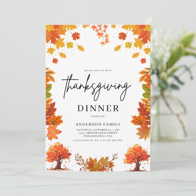Convite Cozy Fall Thanksgiving Dinner Party (Em pé/Frente)