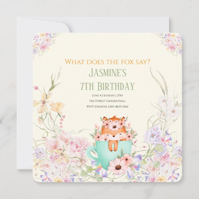 Convite Cozy Fox Flower Forest Magical Birthday Invitation (Frente)