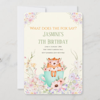 Convite Cozy Fox Flower Forest Magical Birthday Invitation