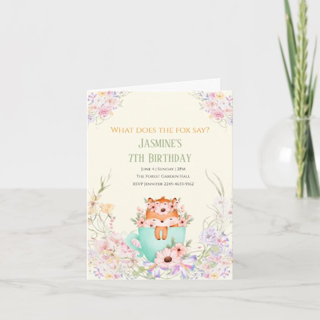 Convite Cozy Fox Forest Magical Floral Birthday Invitation (Frente)