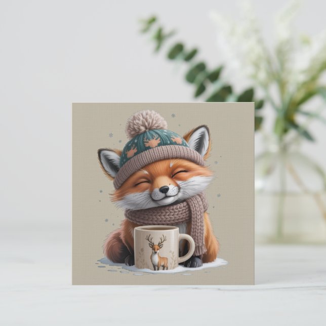 Convite Cozy Fox Winter Season Animal Coffee Holiday (Em pé/Frente)