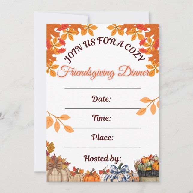Convite Cozy Friendsgiving Dinner Art (Frente)