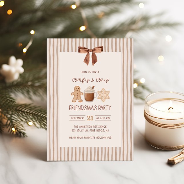 Convite Cozy Friendsmas Striped Christmas Party Invitation (Criador carregado)
