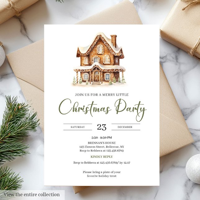 Convite Cozy gingerbread house earthy Christmas party (Cozy gingerbread house earthy Christmas party Invitation)