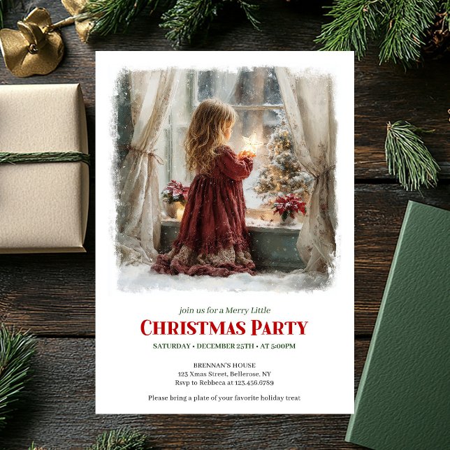 Convite Cozy girl awaits Santa printable Christmas invite (Cozy girl awaits Santa printable Christmas invitation)