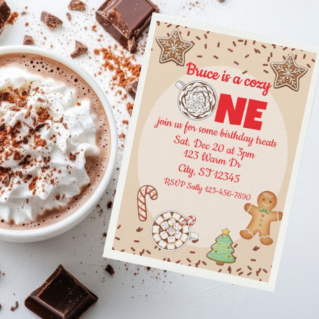 Convite Cozy One, hot chocolate winter 1st birthday (Criador carregado)