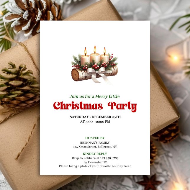 Convite Cozy Pine Wreath Christmas Candles Invitation (Cozy Pine Wreath Christmas Candles Invitation)