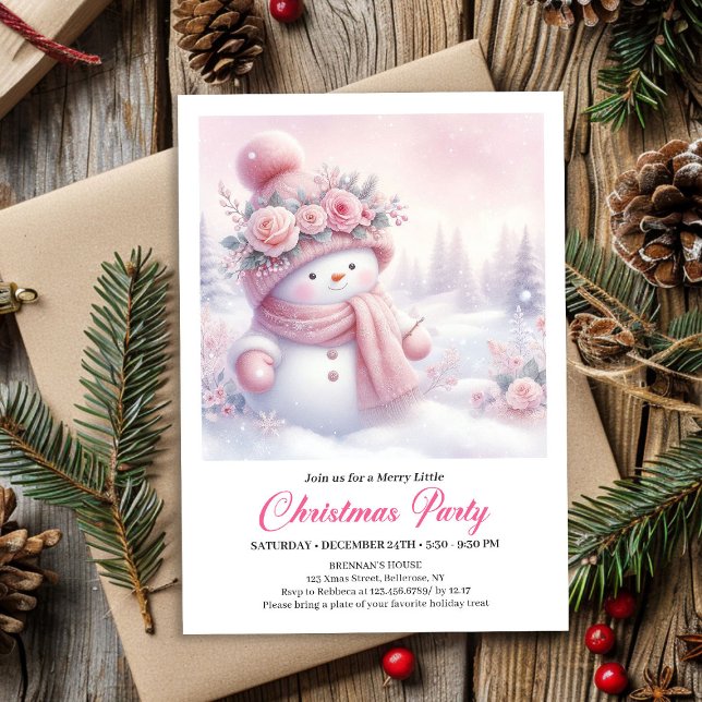 Convite Cozy Pink Snowman Kids Download Christmas Invites (Cozy Pink Snowman Kids Download Christmas Invitation

)
