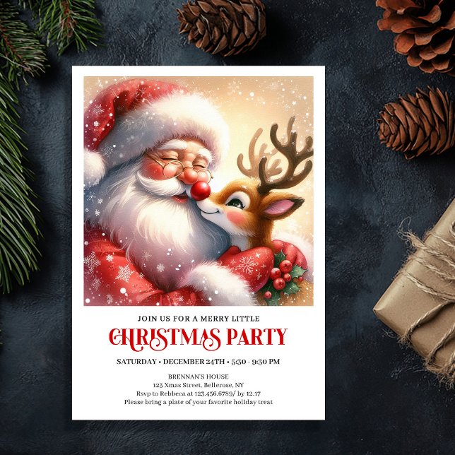 Convite Cozy Santa and Rudolph Christmas Magic Night Party (Cozy Santa and Rudolph Christmas Magic Night Party Invitation

)