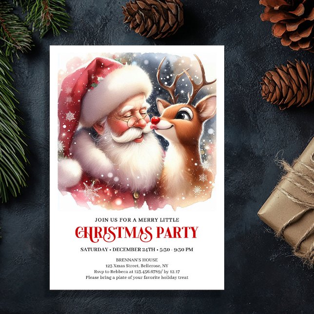 Convite Cozy Santa and Rudolph Holiday Magic Family Party  (Cozy Santa and Rudolph Holiday Magic Family Party Invitation

)