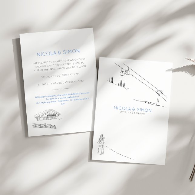 Convite Cozy Ski Lodge Casal In Love Snowtops (Criador carregado)