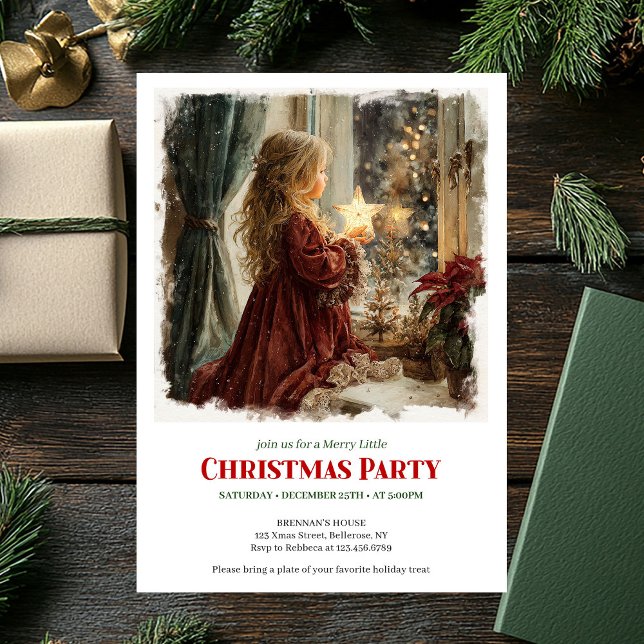 Convite Cozy Victorian Little Girl Awaiting Santa Download (Cozy Victorian Little Girl Awaiting Santa Download Invitation )