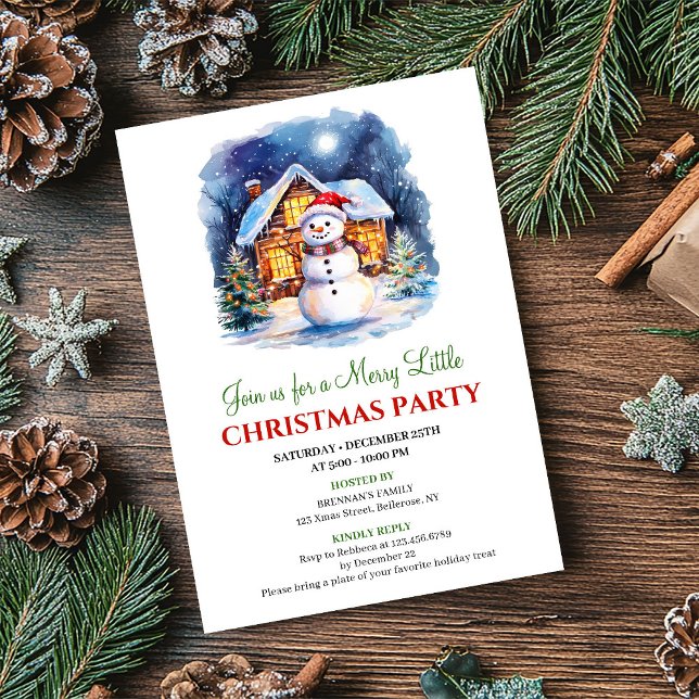 Convite Cozy Watercolor Christmas Scene Festive Invite (Cozy Watercolor Christmas Scene Festive Invite)
