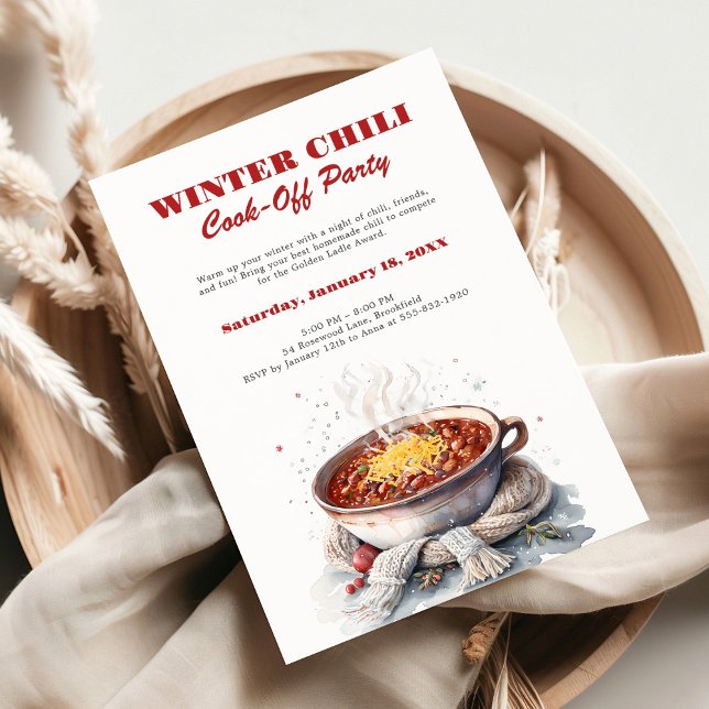 Convite Cozy Watercolor Winter Chili Cook-Off Party (Criador carregado)